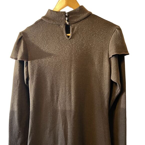 VINTAGE Wool Blend Brown Knit Drop Waist Plaid Skirt Long Sleeve Dress 48 - Picture 7 of 10